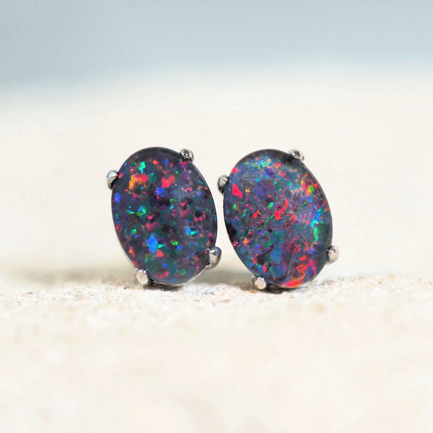 'Olivia Grande' Triplet Opal Earrings Silver