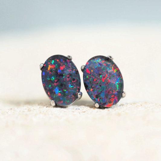 'Olivia Grande' Triplet Opal Earrings Silver