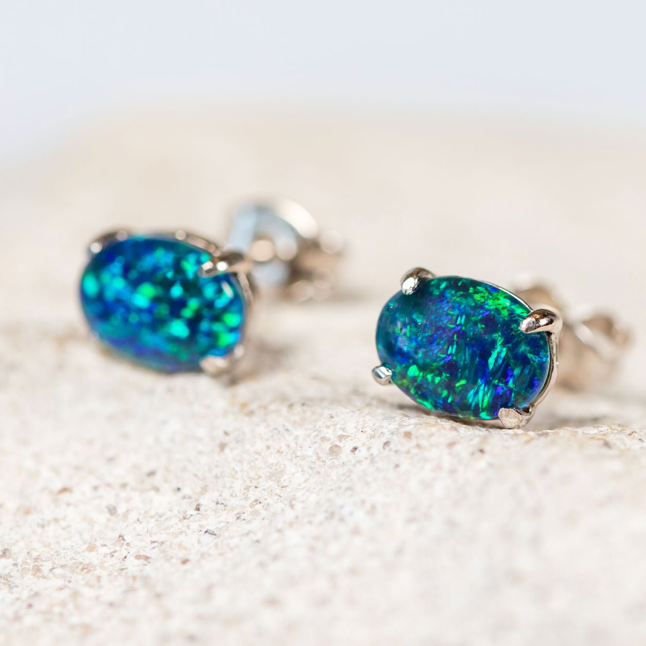 'Olivia Grande' Triplet Opal Earrings Silver