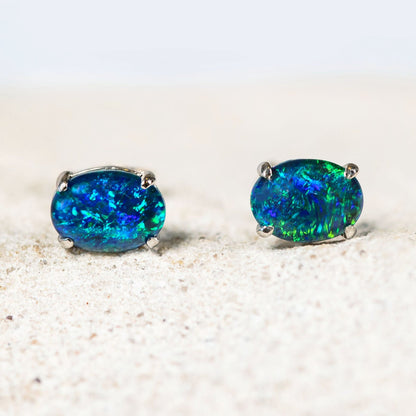 'Olivia Grande' Triplet Opal Earrings Silver