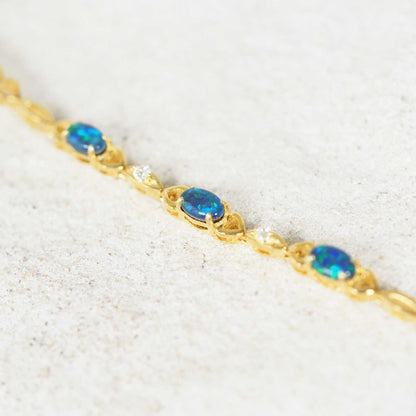 'Passion Blue Trio' Triplet Opal Bracelet Gold Plated Silver