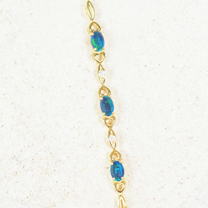 'Passion Blue Trio' Triplet Opal Bracelet Gold Plated Silver