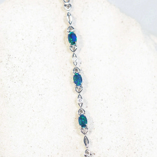 'Passion Blue Trio' Triplet Opal Bracelet Silver