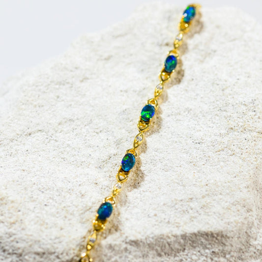 'Passion Blue' Triplet Opal Bracelet Gold Plated Silver