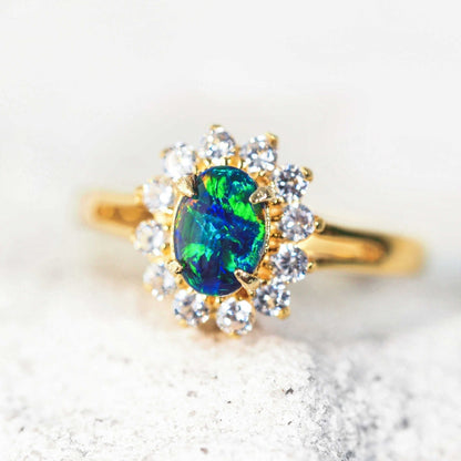 'Princess Blue' Triplet Opal Ring Gold Plated Silver