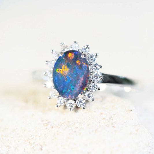 'Princess Grande' Triplet Opal Ring Silver
