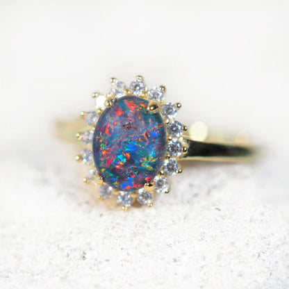 'Princess Grande' Triplet Opal Ring Gold Plated Silver