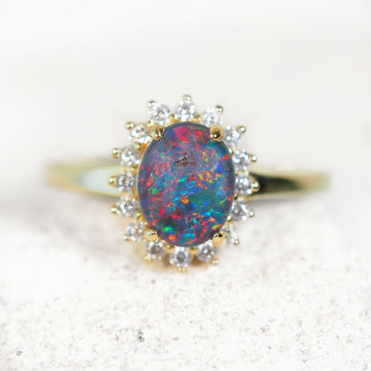 'Princess Grande' Triplet Opal Ring Gold Plated Silver