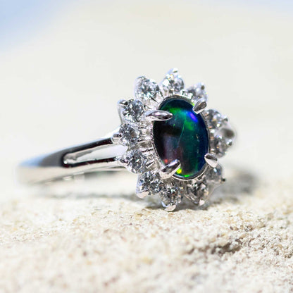 'Princess Blue' Triplet Opal Ring Silver
