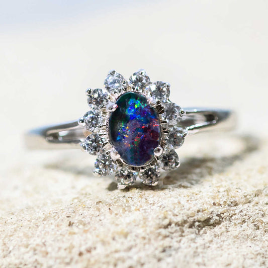 'Princess' Triplet Opal Ring Silver