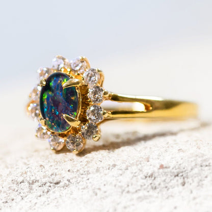 'Princess' Triplet Opal Ring Gold Plated Silver