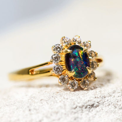 'Princess' Triplet Opal Ring Gold Plated Silver