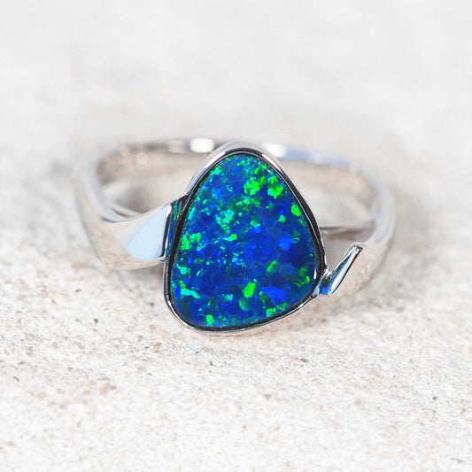 'Serena' Doublet Opal Ring 14ct White Gold