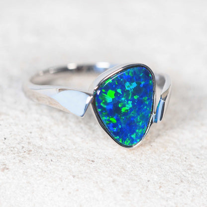 'Serena' Doublet Opal Ring 14ct White Gold
