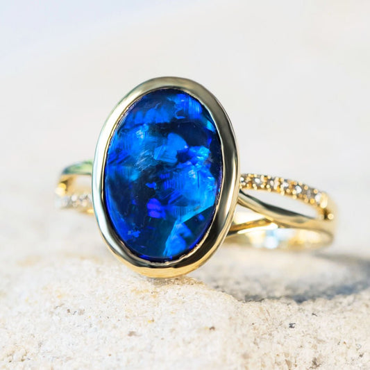 'Sofia' Black Opal Ring 18ct Gold