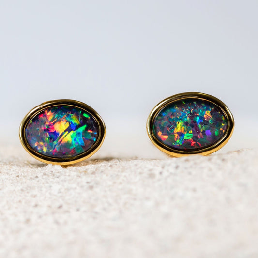 'Sophia Grande' Triplet Opal Earrings Gold Plated Silver