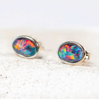 'Sophia Grande' Triplet Opal Earrings Silver