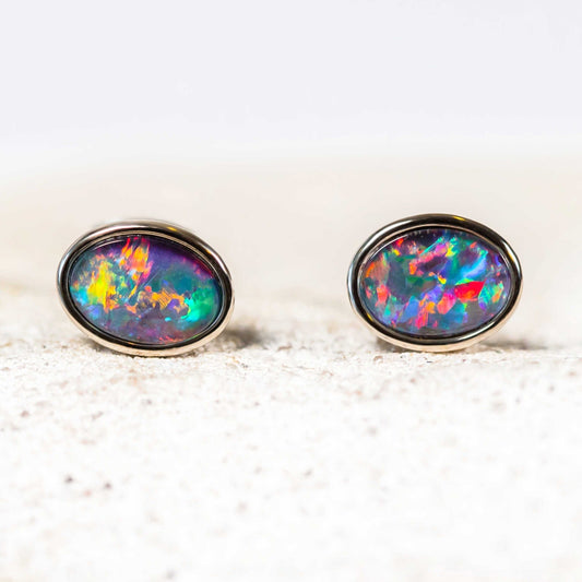'Sophia Grande' Triplet Opal Earrings Silver