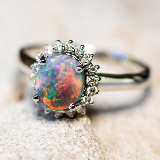 'Southern Princess' Black Opal Ring 18ct White Gold