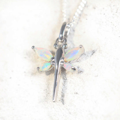 'Spring Dragonfly' Crystal Opal Pendant Silver