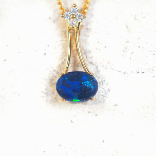 'Star Flower Blue' Triplet Opal Pendant Gold Plated Silver