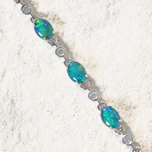 'Starlight Blue' Triplet Opal Bracelet Silver