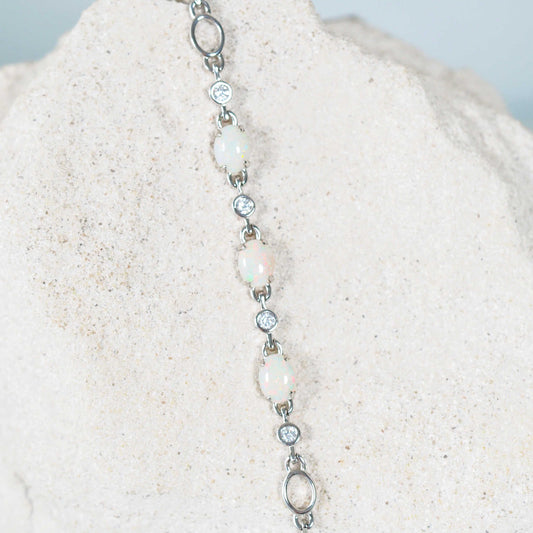 'Starlight Trio' White Opal Bracelet Silver