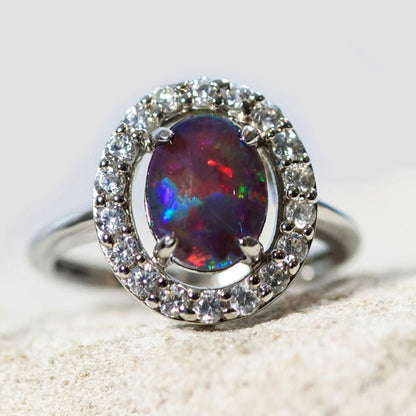 'Stella' Triplet Opal Ring SIlver