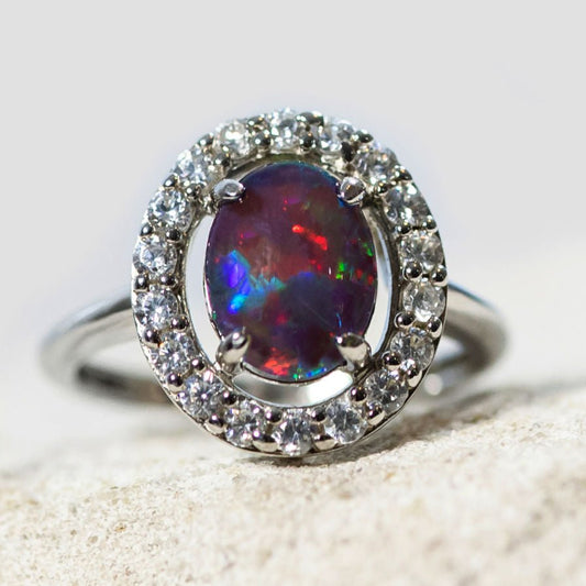 'Stella' Triplet Opal Ring SIlver