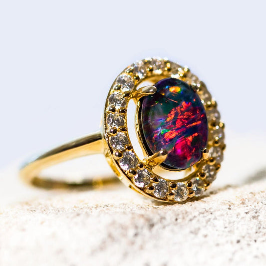 'Stella' Triplet Opal Ring Gold Plated Silver