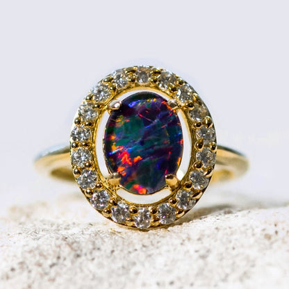 'Stella' Triplet Opal Ring Gold Plated Silver