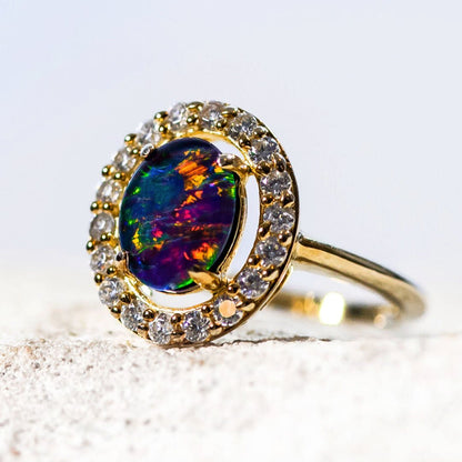 'Stella' Triplet Opal Ring Gold Plated Silver