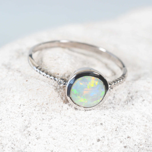 'Thalia' Crystal Opal Ring 14ct White Gold