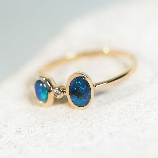 'Tidal Queen' Black Opal Ring 14ct Gold