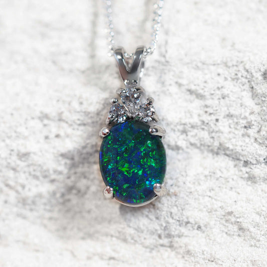 'Trinity Blue Midi' Triplet Opal Pendant Silver