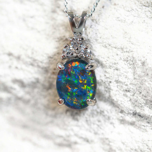 'Trinity Midi' Triplet Opal Pendant Silver