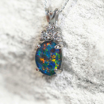 'Trinity Midi' Triplet Opal Pendant Silver