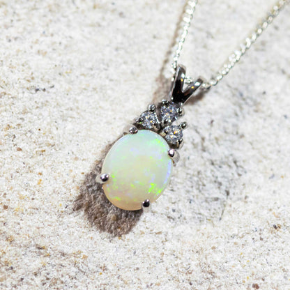 'Tiara Grande' White Opal Pendant Silver