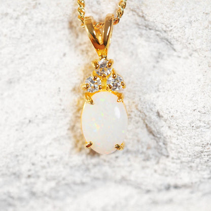 'Trinity' White Opal Pendant Gold Plated Silver