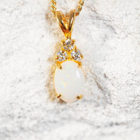 'Trinity' White Opal Pendant Gold Plated Silver